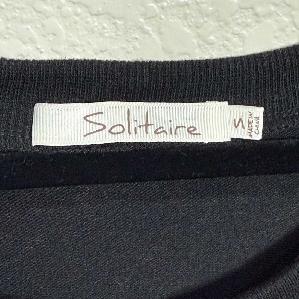 Solitaire Womens Size M Embellished Crew Neck Indie Long Sleeve Washed Black Top - Picture 3 of 8
